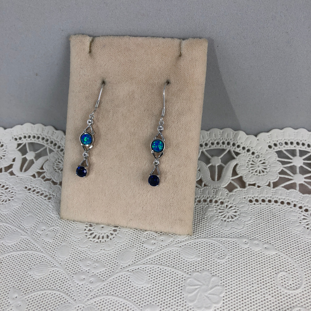 Sapphire & Australian Opal 925 Silver Earrings